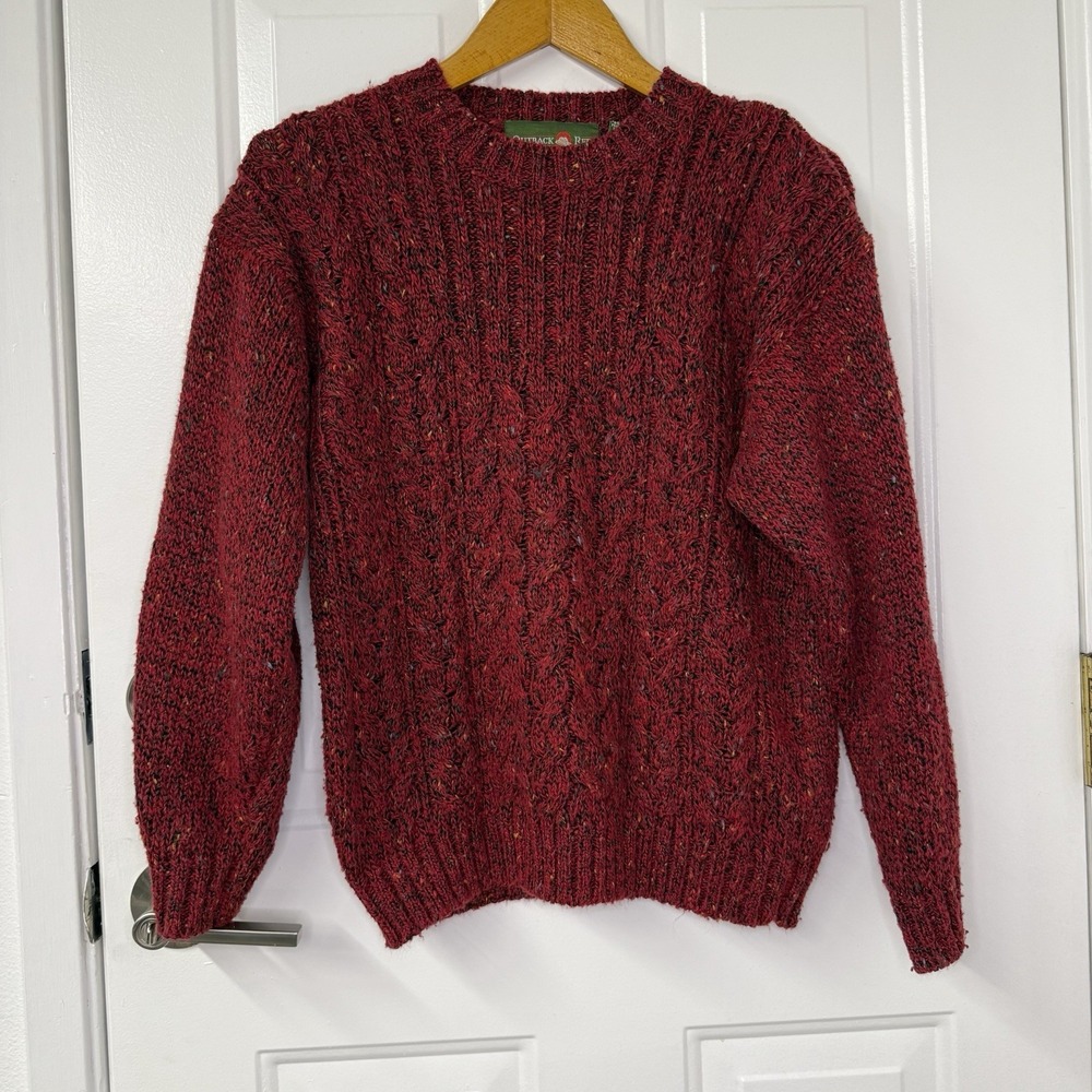 Vintage Outback Red Sweater Womens Sz Small Red Marl Crewneck Chunky Cable Knit